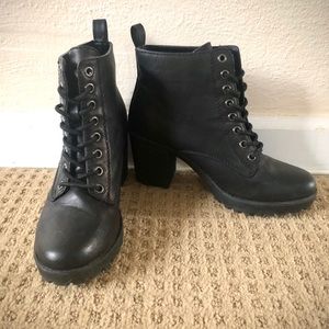 MIA Black Combat Boots with Heel, Size 6.5